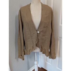 J Jill 100% Linen Blazer XL Tall Long Sleeve Button Unlined Lightweight Ruffle